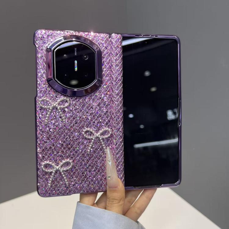For Huawei Mate X6 Glitter Sequins Bow Shockproof Phone Case with Frame - Purple