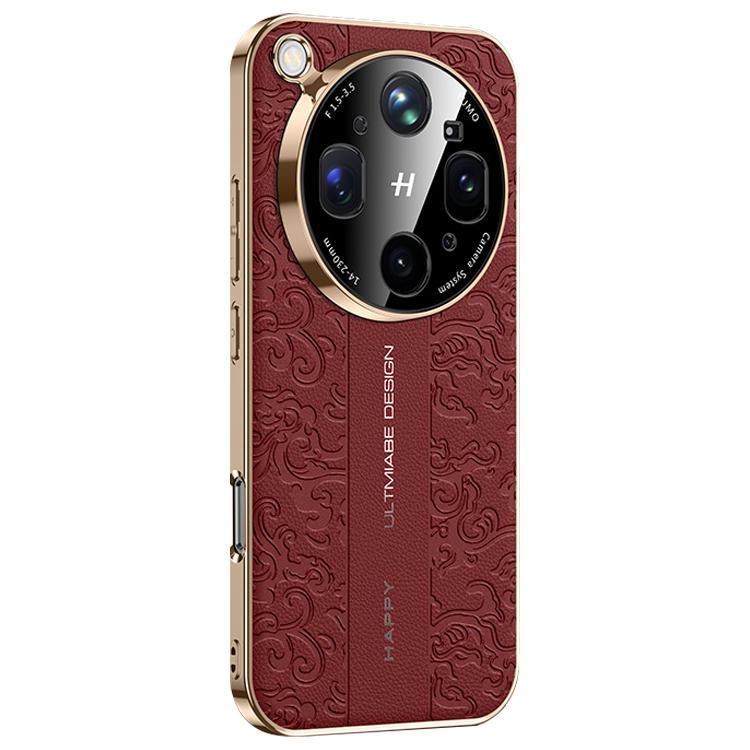 For OPPO Find X9 Ultra 5G Cloud Dragon Pattern Plain Leather PC Phone Case