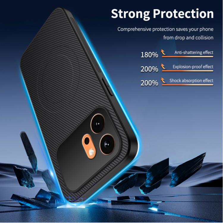 For Honor 600 Global WANLONFENG TQ1 Series Magnetic Carbon Fiber Texture Phone Case with 2pcs Screen Films