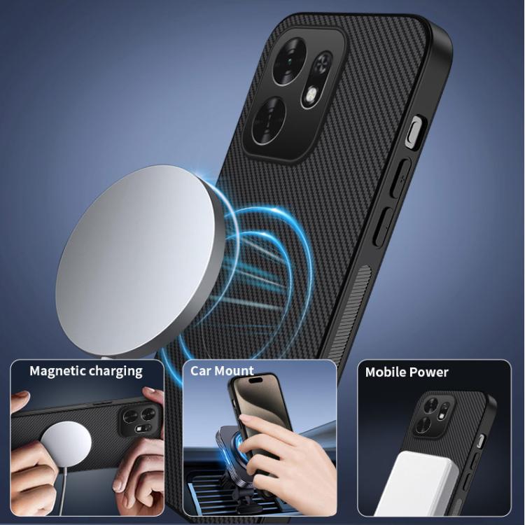 For Honor X6d 5G WANLONFENG TQ1 Series Magnetic Carbon Fiber Texture Phone Case with 2pcs Screen Films