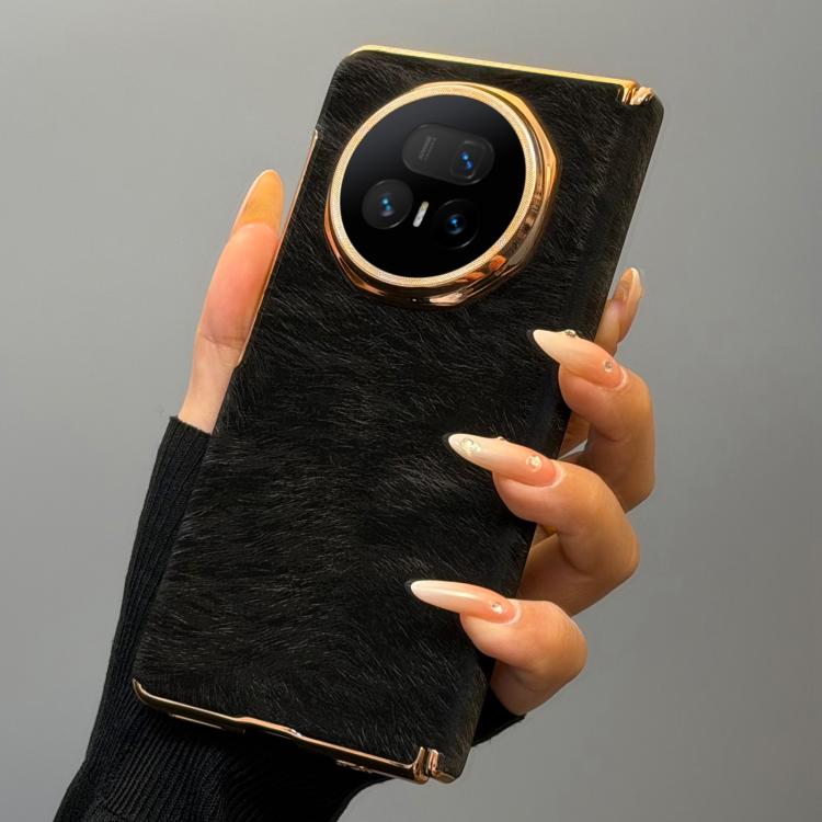 For Honor Magic V5 Horsehair Pattern Double Axis Vegan Leather Shockproof Phone Case