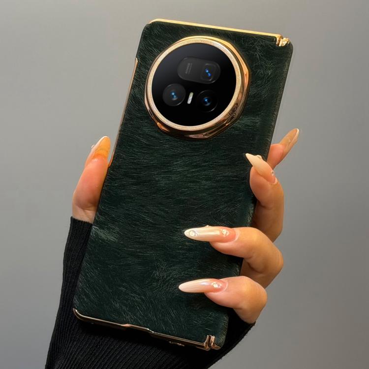 For Honor Magic V5 Horsehair Pattern Double Axis Vegan Leather Shockproof Phone Case