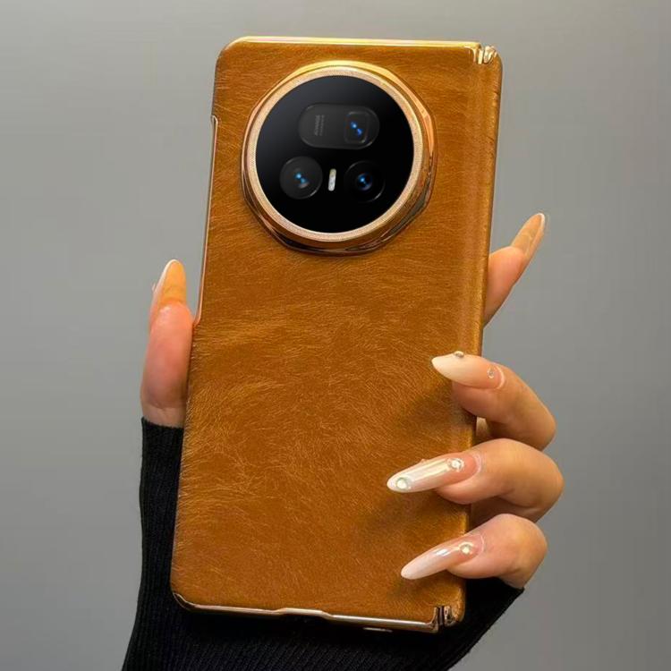 For Honor Magic V5 Horsehair Pattern Double Axis Vegan Leather Shockproof Phone Case