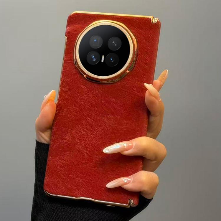 For Honor Magic V6 Horsehair Pattern Double Axis Vegan Leather Shockproof Phone Case