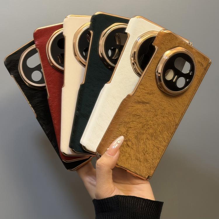 For Honor Magic V6 Horsehair Pattern Double Axis Vegan Leather Shockproof Phone Case