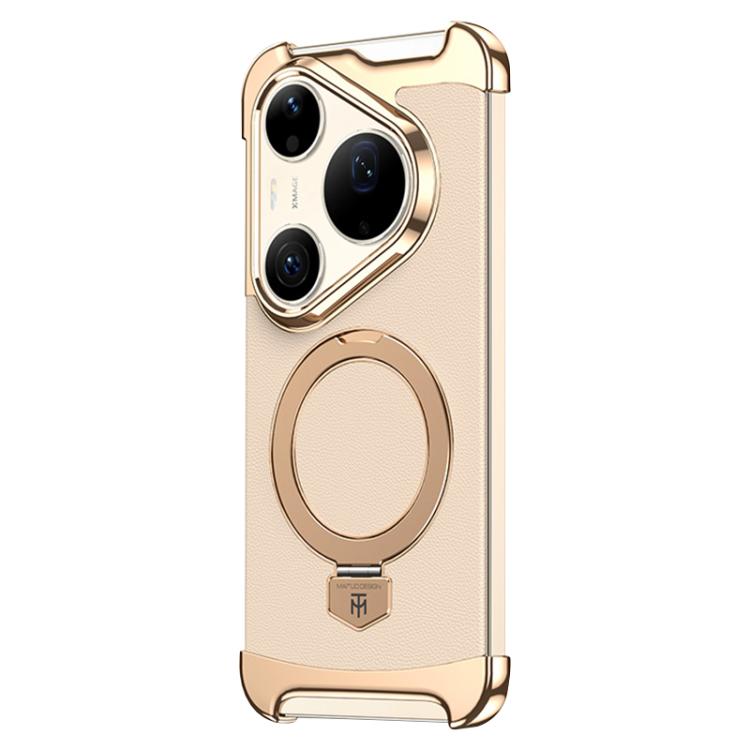 For Huawei Pura 90 Pro Max Borderless MagSafe Ring Holder Plain Leather Phone Case