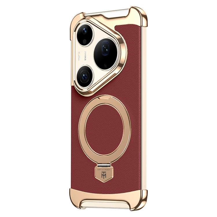 For Huawei Pura 90 Pro Max Borderless MagSafe Ring Holder Plain Leather Phone Case