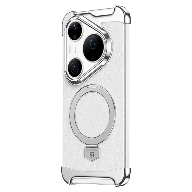 For Huawei Pura 90 Pro Max Borderless MagSafe Ring Holder Plain Leather Phone Case