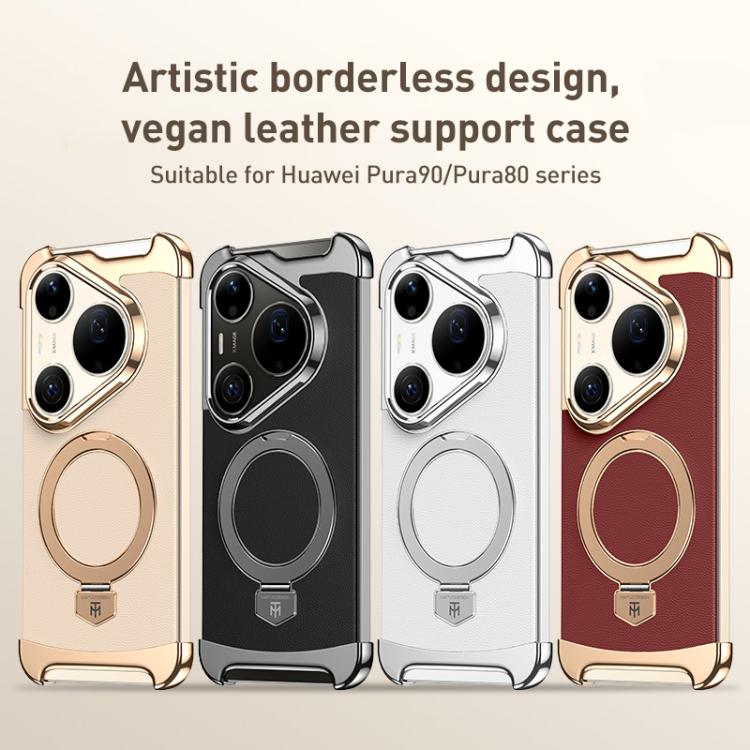 For Huawei Pura 90 Pro Borderless MagSafe Ring Holder Plain Leather Phone Case