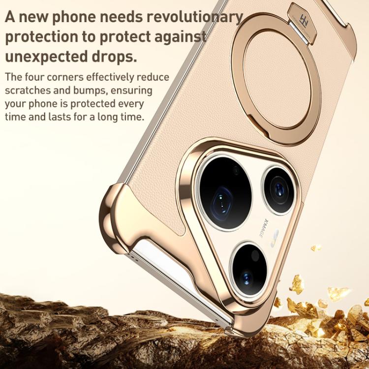 For Huawei Pura 90 Pro Max Borderless MagSafe Ring Holder Plain Leather Phone Case