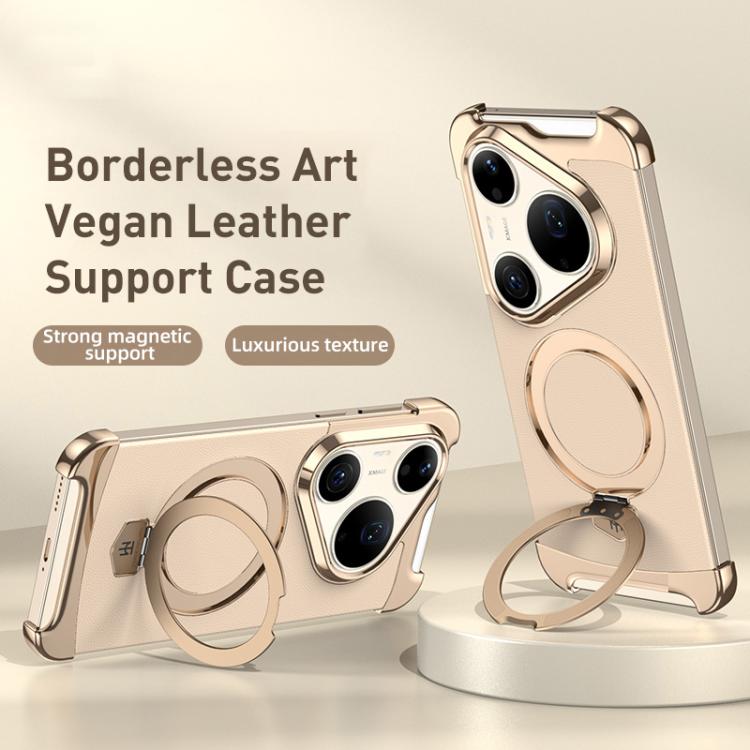 For Huawei Pura 90 Pro Max Borderless MagSafe Ring Holder Plain Leather Phone Case