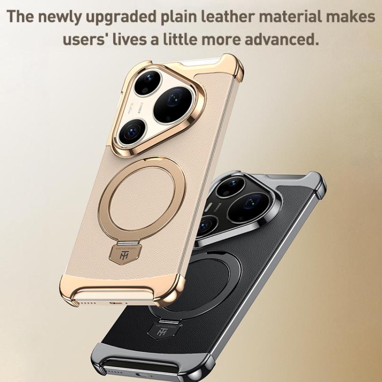 For Huawei Pura 90 Pro Borderless MagSafe Ring Holder Plain Leather Phone Case