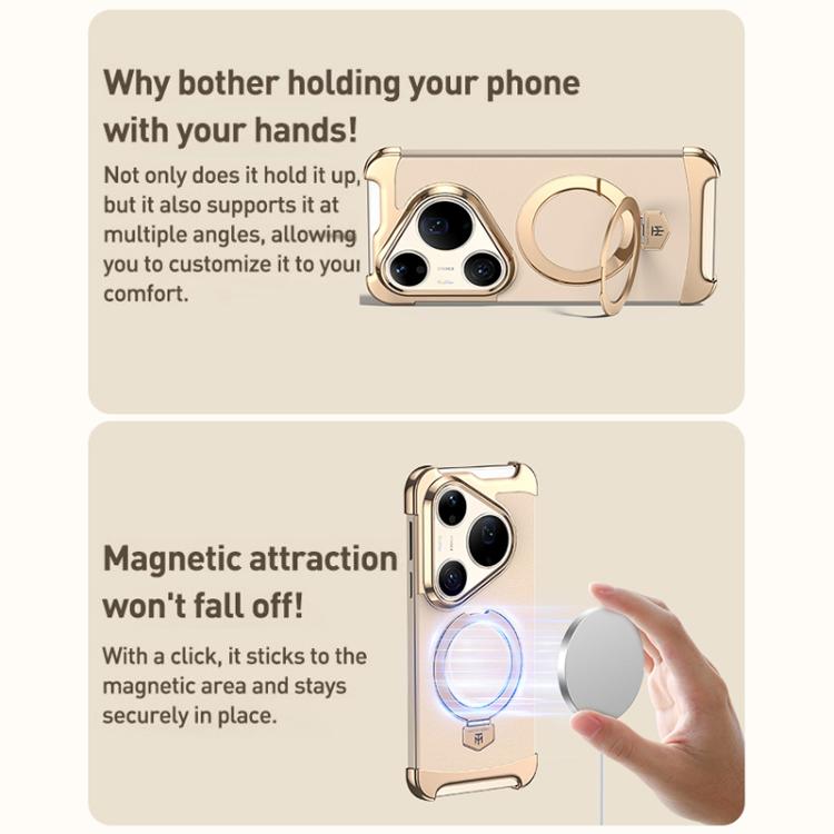 For Huawei Pura 90 Pro Max Borderless MagSafe Ring Holder Plain Leather Phone Case