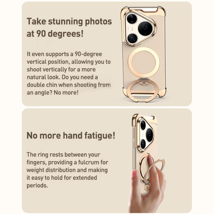 For Huawei Pura 90 Pro Max Borderless MagSafe Ring Holder Plain Leather Phone Case
