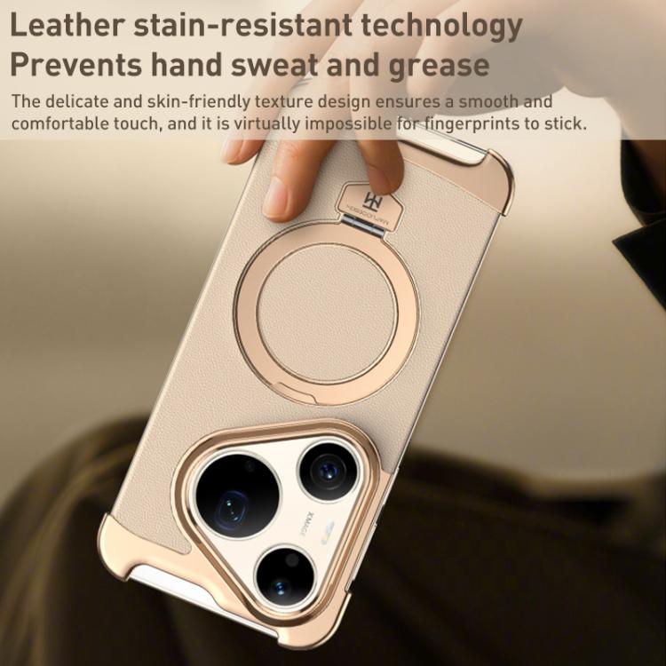 For Huawei Pura 90 Pro Max Borderless MagSafe Ring Holder Plain Leather Phone Case
