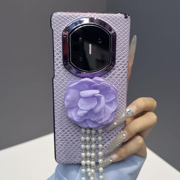 For Huawei Mate X7 Lizard Texture 3D Floral Decorative Vegan Leather Shockproof Phone Case