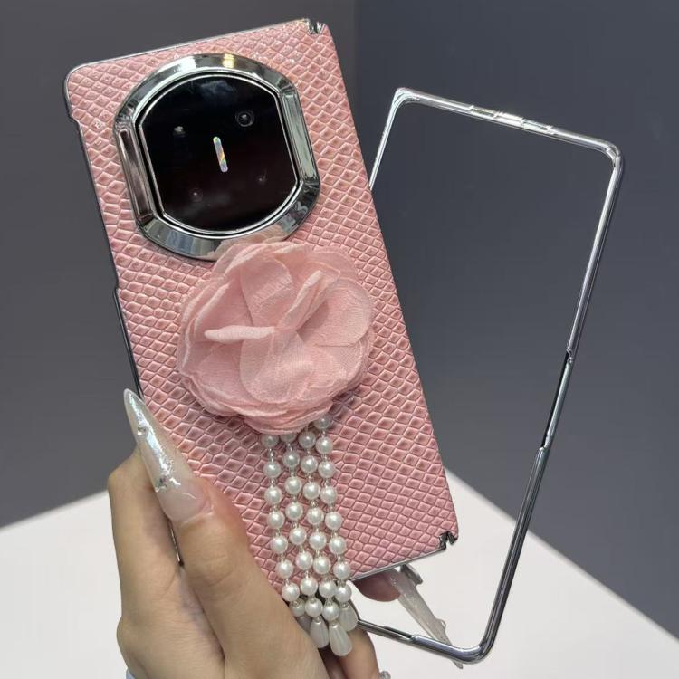 For Huawei Mate X7 Lizard Texture 3D Floral Decorative Vegan Leather Shockproof Phone Case with Frame