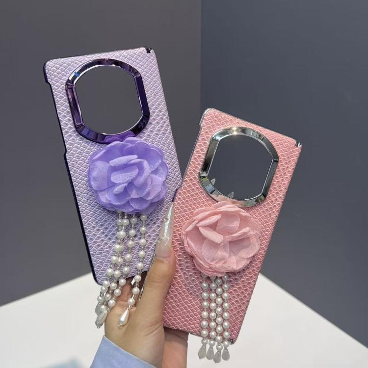 For Huawei Mate X7 Lizard Texture 3D Floral Decorative Vegan Leather Shockproof Phone Case with Frame