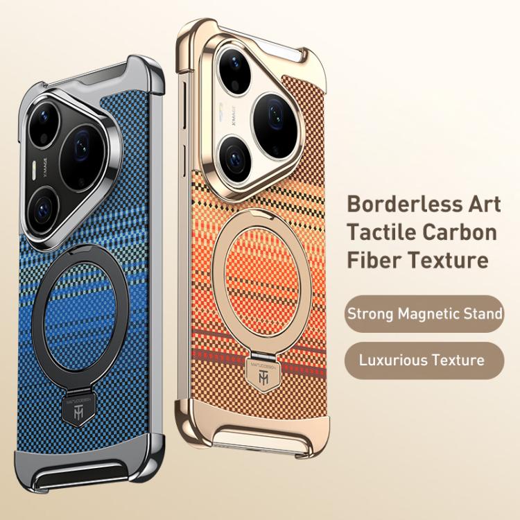 For Huawei Pura 90 Pro Max Borderless Magnetic Ring Holder Carbon Fiber Texture Phone Case