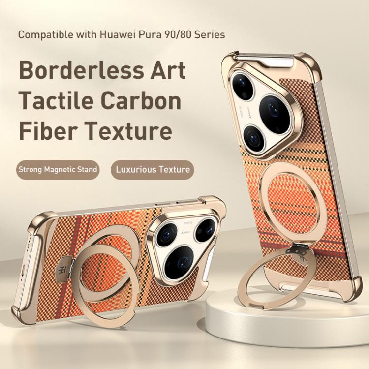 For Huawei Pura 90 Pro Max Borderless Magnetic Ring Holder Carbon Fiber Texture Phone Case