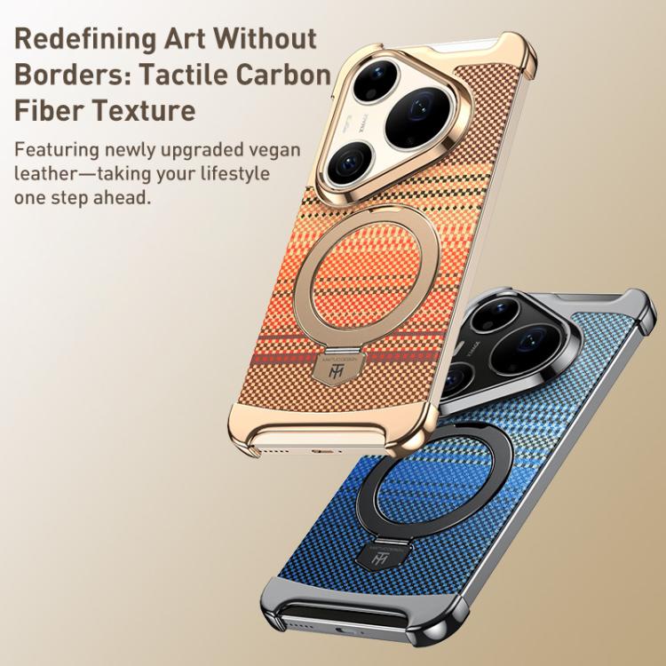 For Huawei Pura 90 Pro Max Borderless Magnetic Ring Holder Carbon Fiber Texture Phone Case