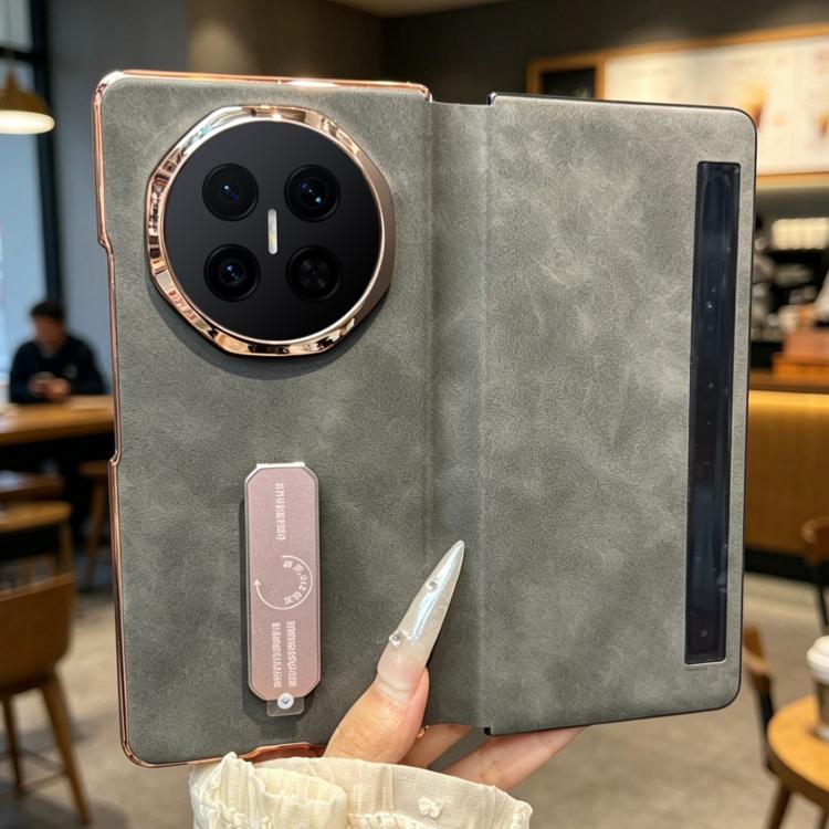 For Huawei Mate X7 Electroplate Frame Rotating Holder Vegan Leather Shockproof Phone Case