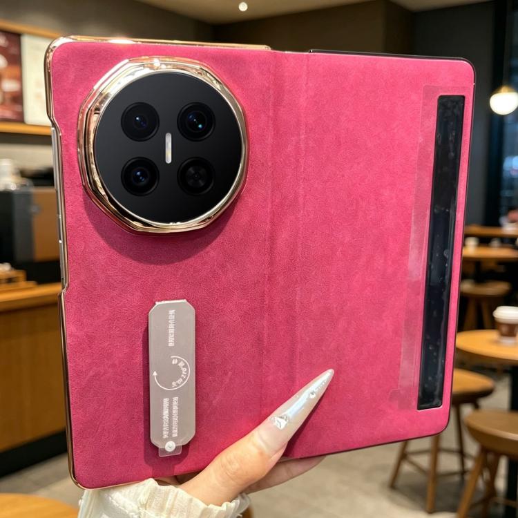 For Huawei Mate X7 Electroplate Frame Rotating Holder Vegan Leather Shockproof Phone Case