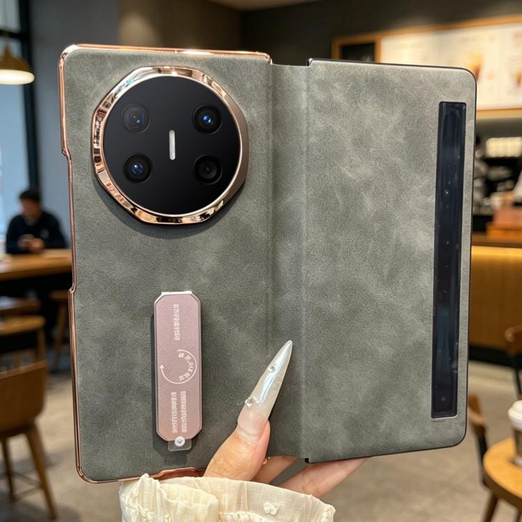For Huawei Mate X6 Electroplate Frame Rotating Holder Vegan Leather Shockproof Phone Case