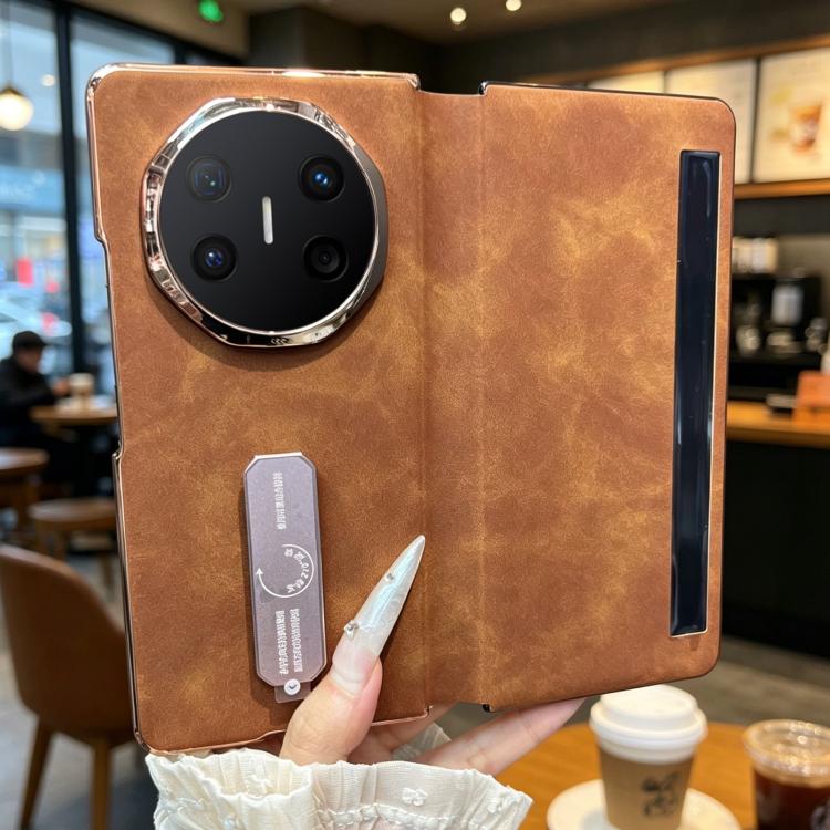 For Huawei Mate X6 Electroplate Frame Rotating Holder Vegan Leather Shockproof Phone Case