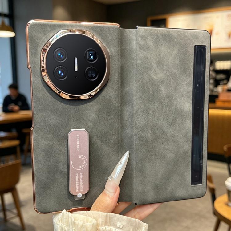 For Huawei Mate X5 Electroplate Frame Rotating Holder Vegan Leather Shockproof Phone Case