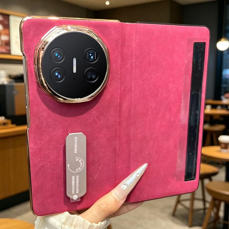 For Huawei Mate X5 Electroplate Frame Rotating Holder Vegan Leather Shockproof Phone Case