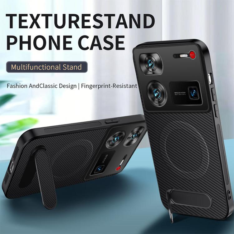 For ZTE nubia Z60 Ultra WANLONFENG Kickstand Carbon Fiber Texture Magnetic Phone Case
