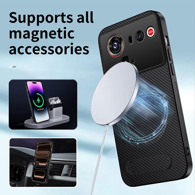 For ZTE nubia Z80 Ultra WANLONFENG Kickstand Carbon Fiber Texture Magnetic Phone Case