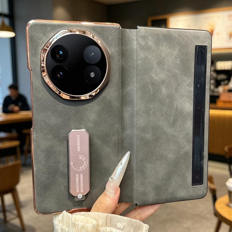 For vivo X Fold5 Electroplate Frame Rotating Holder Vegan Leather Shockproof Phone Case