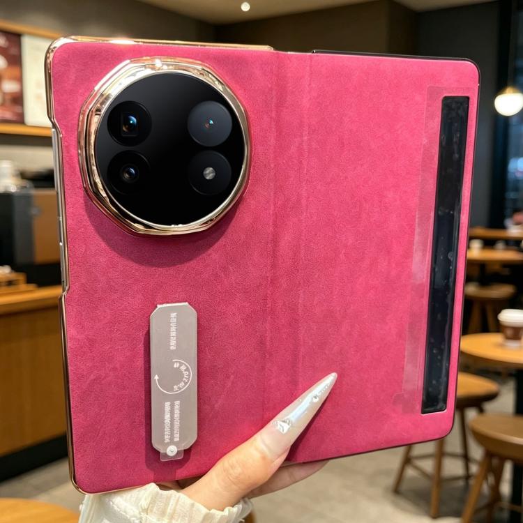 For vivo X Fold5 Electroplate Frame Rotating Holder Vegan Leather Shockproof Phone Case