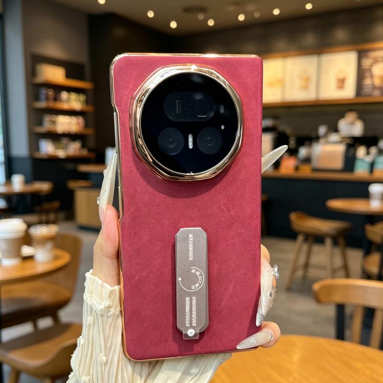 For vivo X Fold5 Electroplate Frame Rotating Holder Vegan Leather Shockproof Phone Case