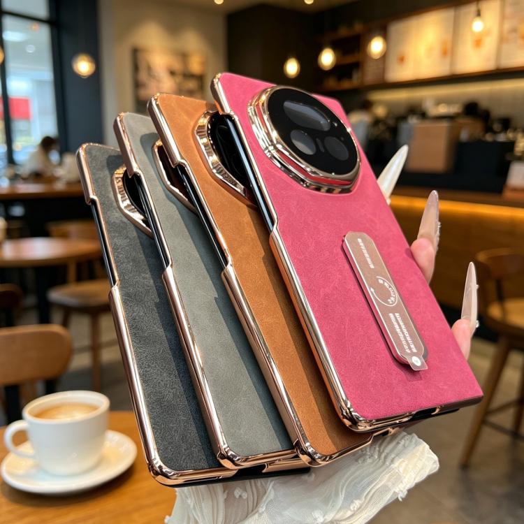 For vivo X Fold5 Electroplate Frame Rotating Holder Vegan Leather Shockproof Phone Case