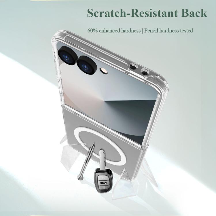 For Galaxy Z Flip7 5G LeReach TOC Clear Series Dual-Composite Armor TPU + Acrylic Shockproof Magnetic Phone Case - Transparent