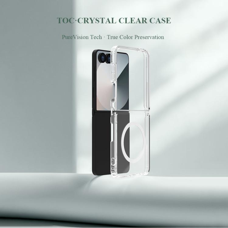 For Galaxy Z Flip7 5G LeReach TOC Clear Series Dual-Composite Armor TPU + Acrylic Shockproof Magnetic Phone Case - Transparent