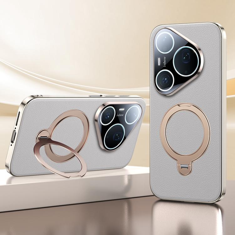 For Huawei Pura 90 Pro Max Skin Feel Leather Texture Cooling MagSafe Phone Case with 360 Degrees Rotating Holder