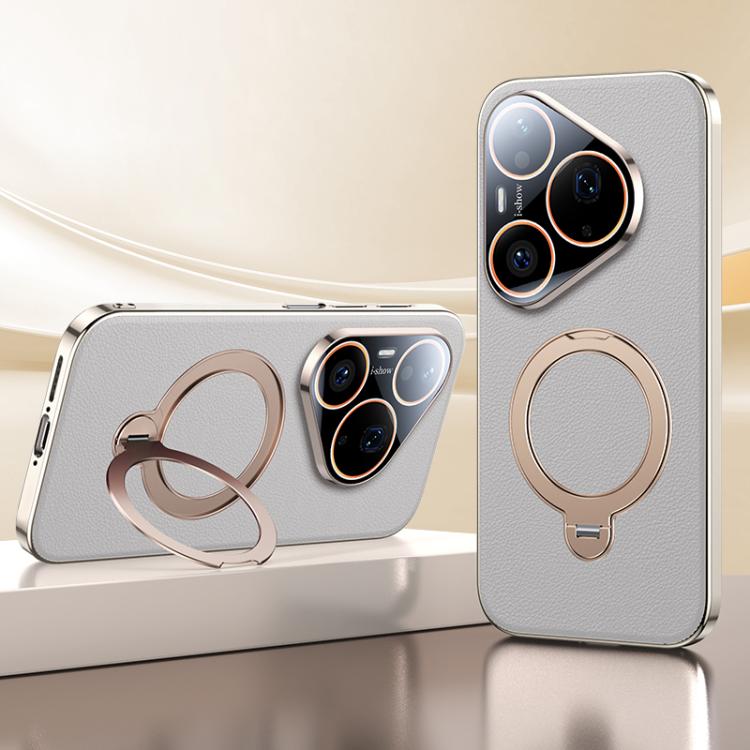 For Huawei Pura 90 Pro Skin Feel Leather Texture Cooling MagSafe Phone Case with 360 Degrees Rotating Holder