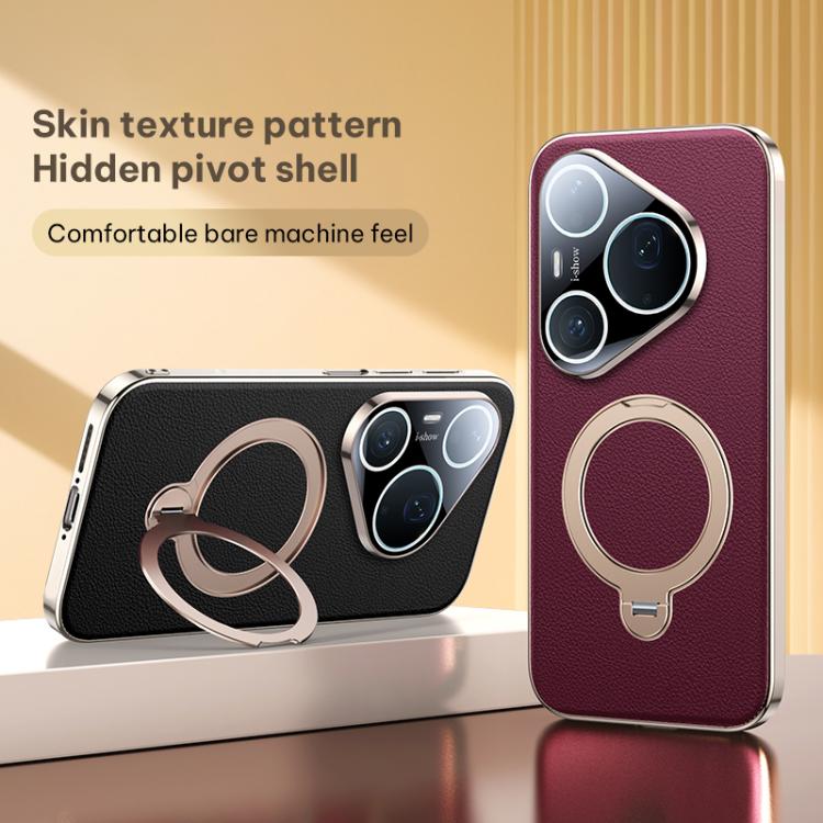 For Huawei Pura 90 Pro Max Skin Feel Leather Texture Cooling MagSafe Phone Case with 360 Degrees Rotating Holder