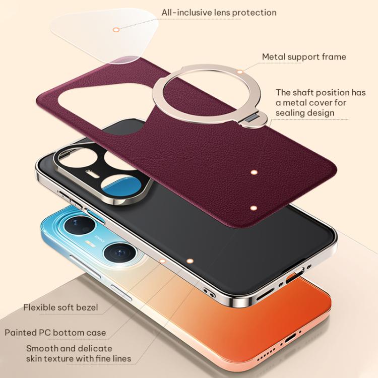 For Huawei Pura 90 Pro Max Skin Feel Leather Texture Cooling MagSafe Phone Case with 360 Degrees Rotating Holder