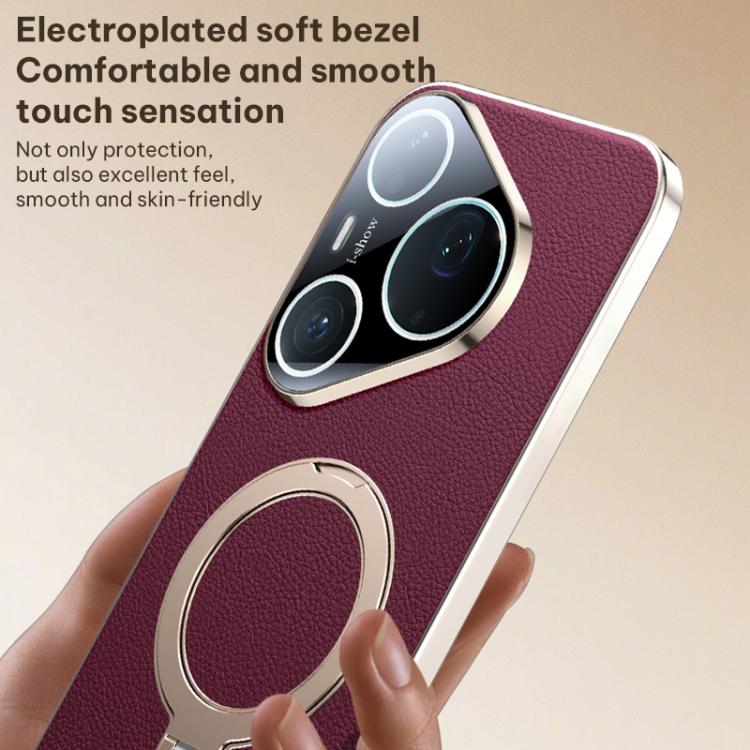 For Huawei Pura 90 Pro Skin Feel Leather Texture Cooling MagSafe Phone Case with 360 Degrees Rotating Holder
