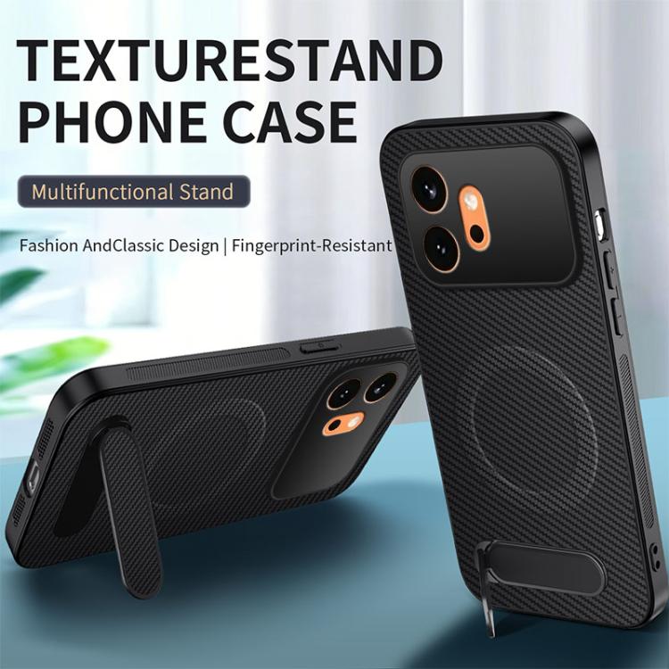 For Honor 600 Global WANLONFENG Kickstand Carbon Fiber Texture Magnetic Phone Case with 2pcs Screen Films