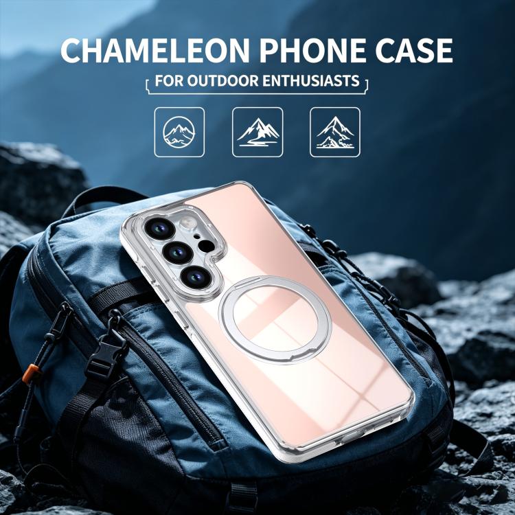 For Galaxy S26 Ultra 5G Dual Color Gradient Discolor 360 Degree Rotation Holder Magnetic Phone Case