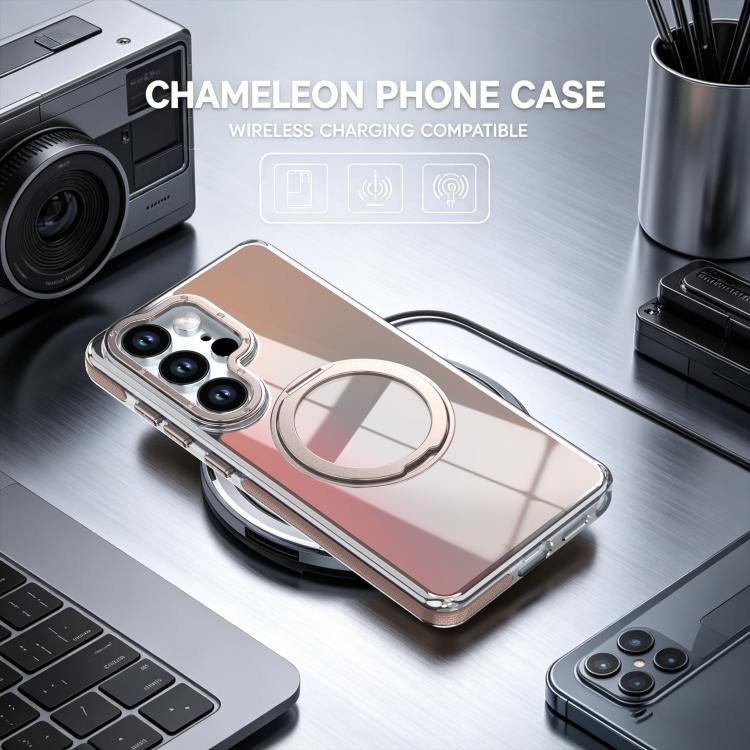 For Galaxy S26 Ultra 5G Dual Color Gradient Discolor 360 Degree Rotation Holder Magnetic Phone Case
