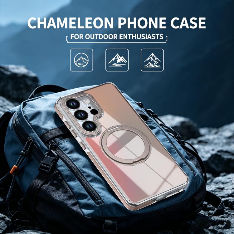 For Galaxy S26 Ultra 5G Dual Color Gradient Discolor 360 Degree Rotation Holder Magnetic Phone Case