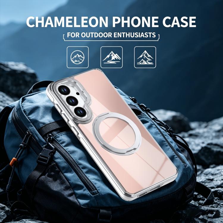 For Galaxy S26 5G Dual Color Gradient Discolor 360 Degree Rotation Holder Magnetic Phone Case