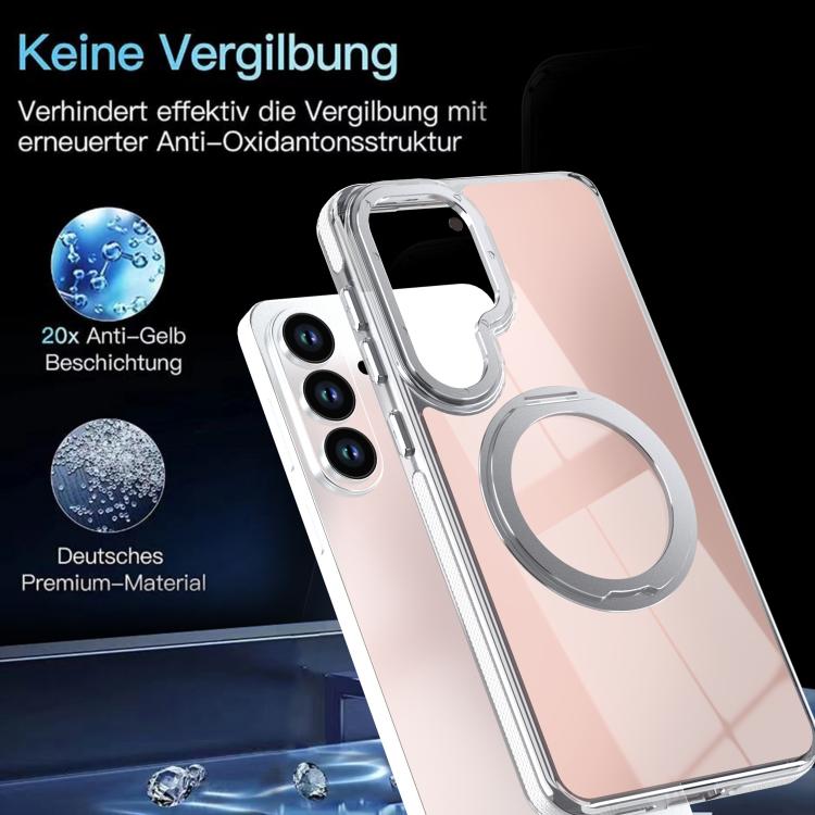 For Galaxy S26 5G Dual Color Gradient Discolor 360 Degree Rotation Holder Magnetic Phone Case